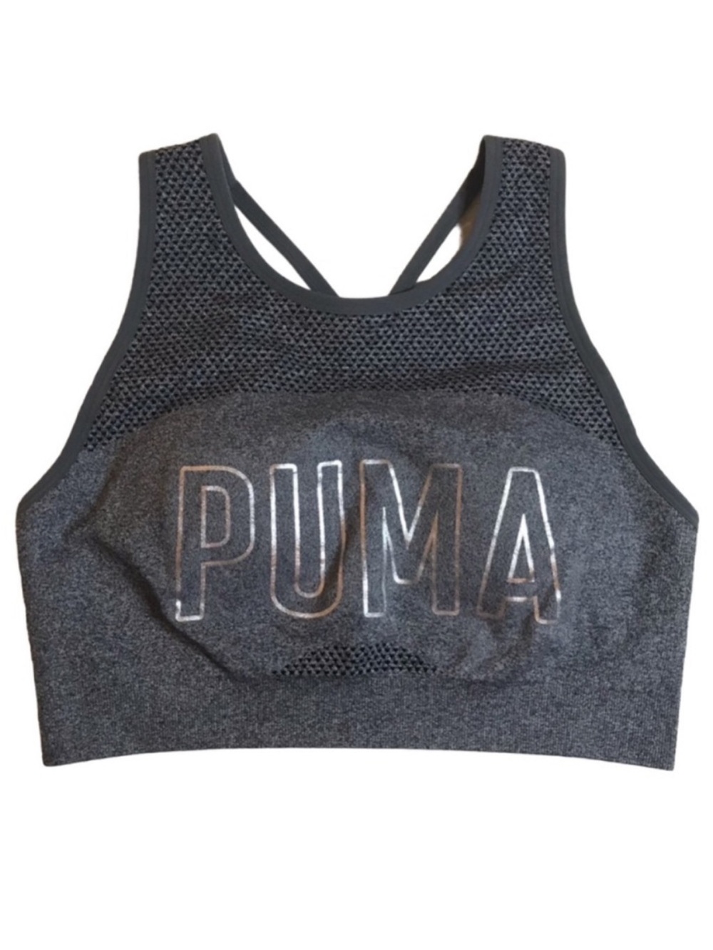 PUMA Women’s Seamless Strappy Back Sports Bra with Removable Cups, Size Large